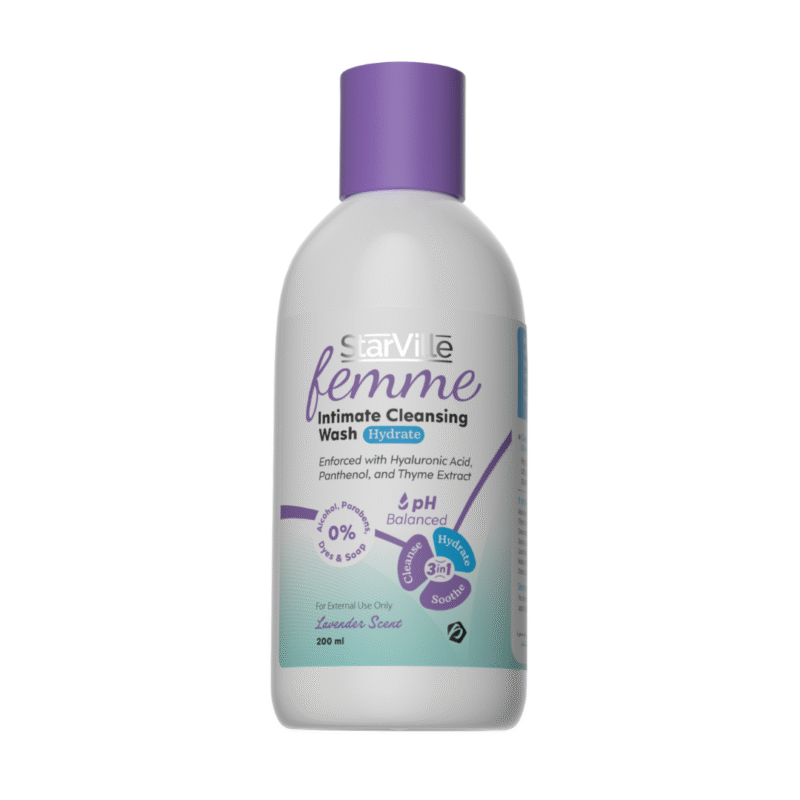 StarVille Femme Intimate Cleansing Wash Hydrate 200 ml  غسول منظف ومرطب للمنطقة الحساسة من ستارفيل للنساء، 200 مل